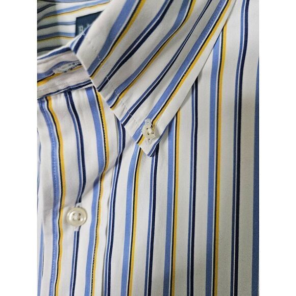 Ralph Lauren classic fit blue, white and yellow striped button down shirt. Size - Picture 4 of 6